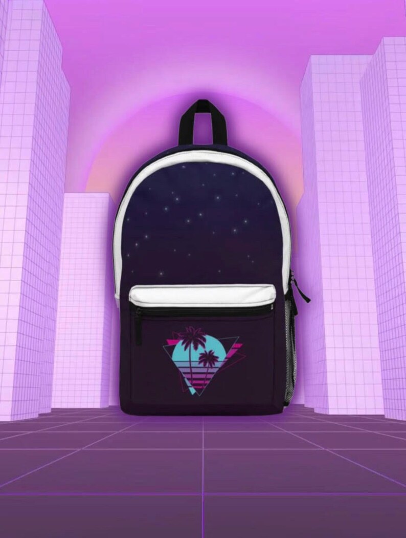 Retro Backpack Stars Night Sky Palm Tree Retro Design Book Bag for