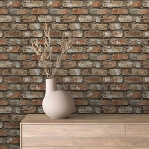 Wallpaper Peel & Stick Removable Weathered Red Brick / Weathered Red Brick Series 15 in Four Unique HD Styles!