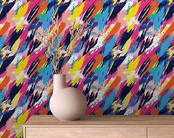 Colorful Abstract Peel and Stick Wallpaper: Brushstroke Design