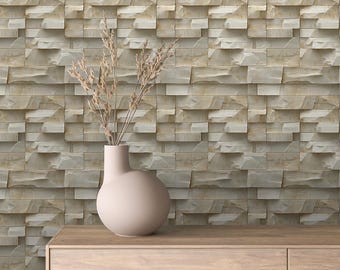 May include: A light brown wooden dresser with a vase of dried flowers on top. The vase is a light beige color and has a rounded shape. The background is a wall with a stone-like texture.