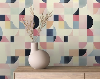 Pastel Geometric Peel and Stick Wallpaper: Modern Color Block Design