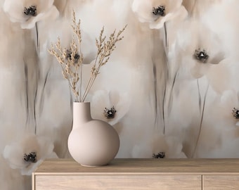 Neutral Floral Peel and Stick Wallpaper: Taupe Beige Cream
