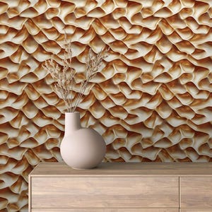 Varmvågig 3D-tapet med självhäftande textur: Krämfärgad och terrakotta