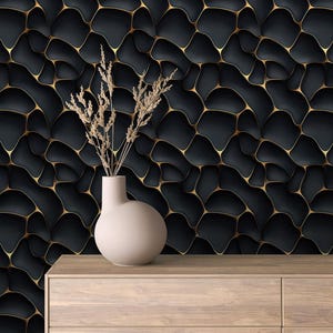 Removable Wallpaper Peel & Stick Black 3D / Black 3D Pattern Series 9 in Four Unique HD Styles!
