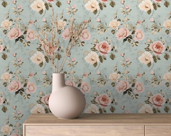 Soft Floral Peel and Stick Wallpaper: Vintage Rose Garden