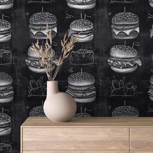 Papel tapiz autoadhesivo removible de restaurante de hamburguesas / Serie 2 con patrón de restaurante de hamburguesas en cuatro estilos HD únicos.