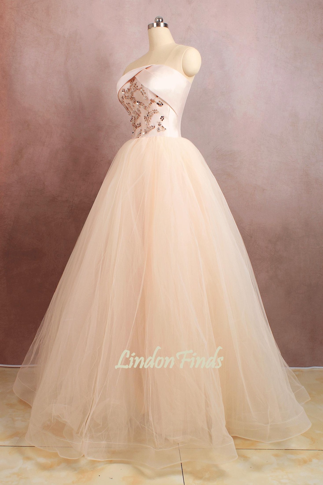 Champagne Tulle Beaded Prom Party Dress Evening Dress Birthday Outfit main image 1