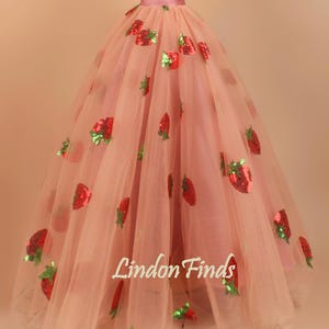 Pink Strawberry laceprom skirt,princess tulle party skirt,floor length skirt,bridesmaid skirt