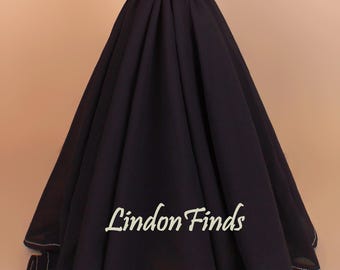 Navy Chiffon Maxi Skirt, High Waist A-Line, Prom Bridesmaid