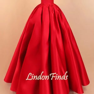 Red satin party skirt,a line bridal skirt,full length bridesmaid skirt,custom made to your measurements skirt