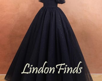 Navy Sweetheart Tüll Ballkleid, bodenlanges Brautkleid