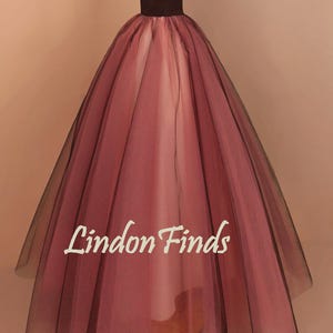 Fuchsia and black tulle wedding skirt,black satin waist design prom skirt,women party skirt,full bridesmaid skirt