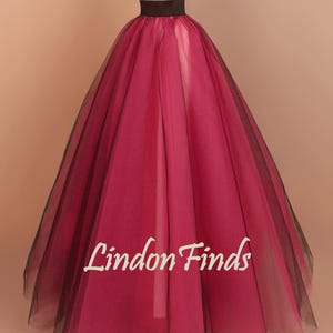 Burgundy and black tulle wedding skirt,satin waist bridal skirt,custom party skirt,custom tulle skirt