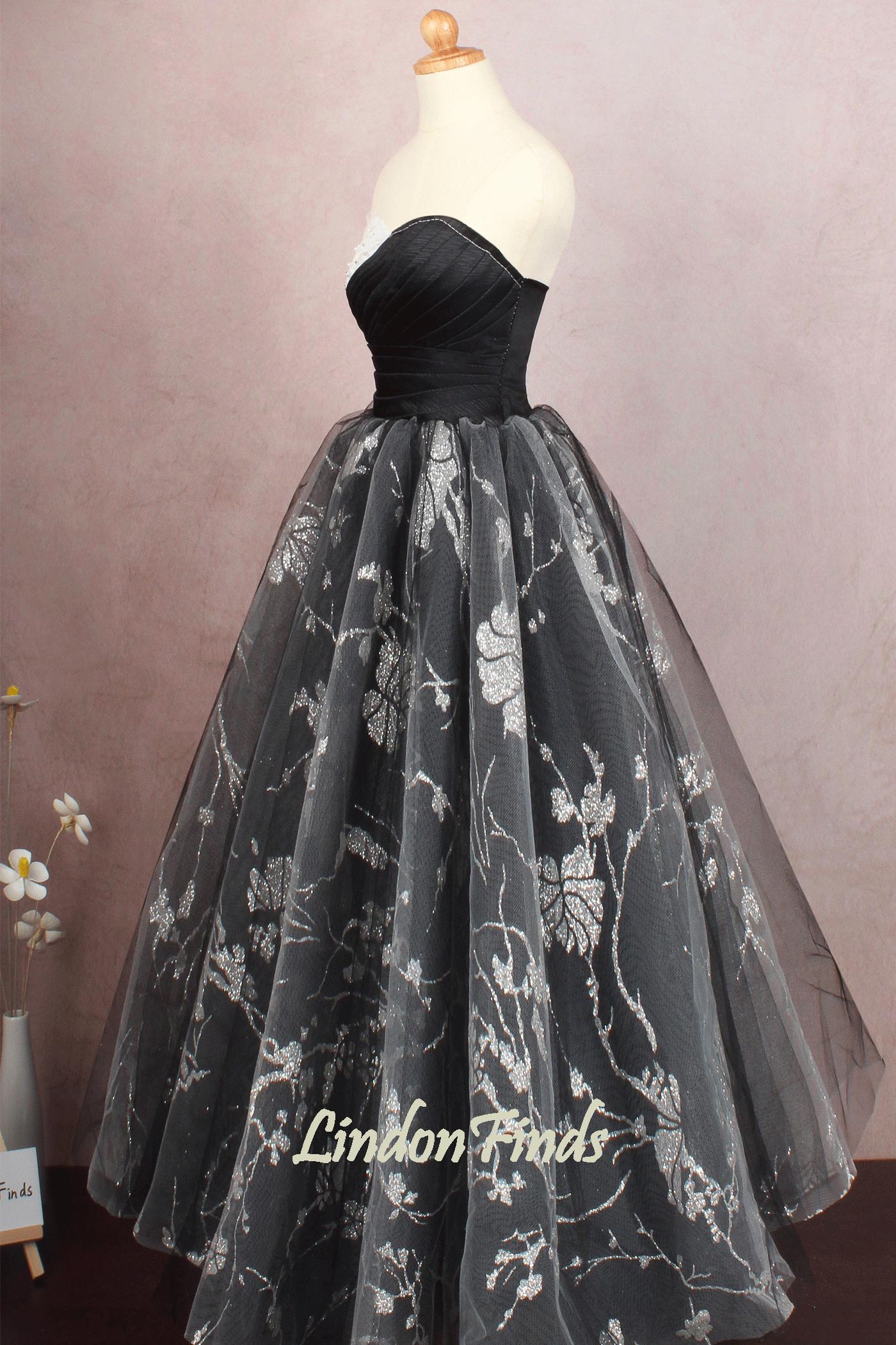 Black Strapless Lace Ball Gown, Beaded Tulle A-Line Dress Black Strapless Lace Ball Gown, Beaded Tulle A-Line Dress