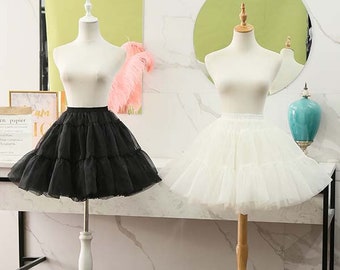 Effen kleur korte tule petticoats, elastische tailleband een lijn mesh onderrok Crinoline voor trouwjurk