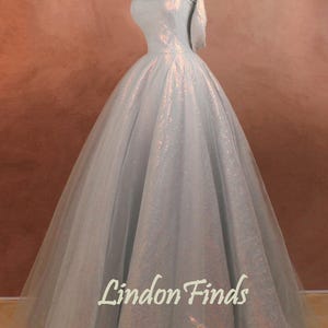 Blue tulle wedding ball gown,Gray sequin prom dress,Strapless special evening gown,a line bridal gown,handmade dress