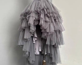 Gray Full tulle skirt, Short Long tulle skirt for wedding, HI LO tulle skirt,Tulle skirt for bridesmaid, Maxi tulle skirt