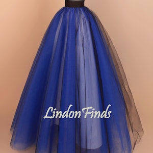 Zwarte en blauwe tule volledige trouwrok, prinses tule rok, handgemaakte rok, trouwfeestrok, elegante vrijetijdsrok