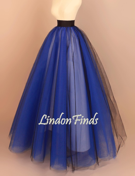 Black and Blue Tulle Full Wedding Skirt,princess Tulle Skirt