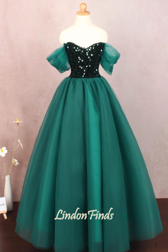 Dark Green tulle ball gown,sleeveless long prom dress,sequin birthday party dress Dark Green tulle ball gown,sleeveless long prom dress,sequin birthday party dress