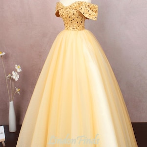 Gold off the shoulder wedding gown,a line ball gown prom gown,graduation dress birthday dress