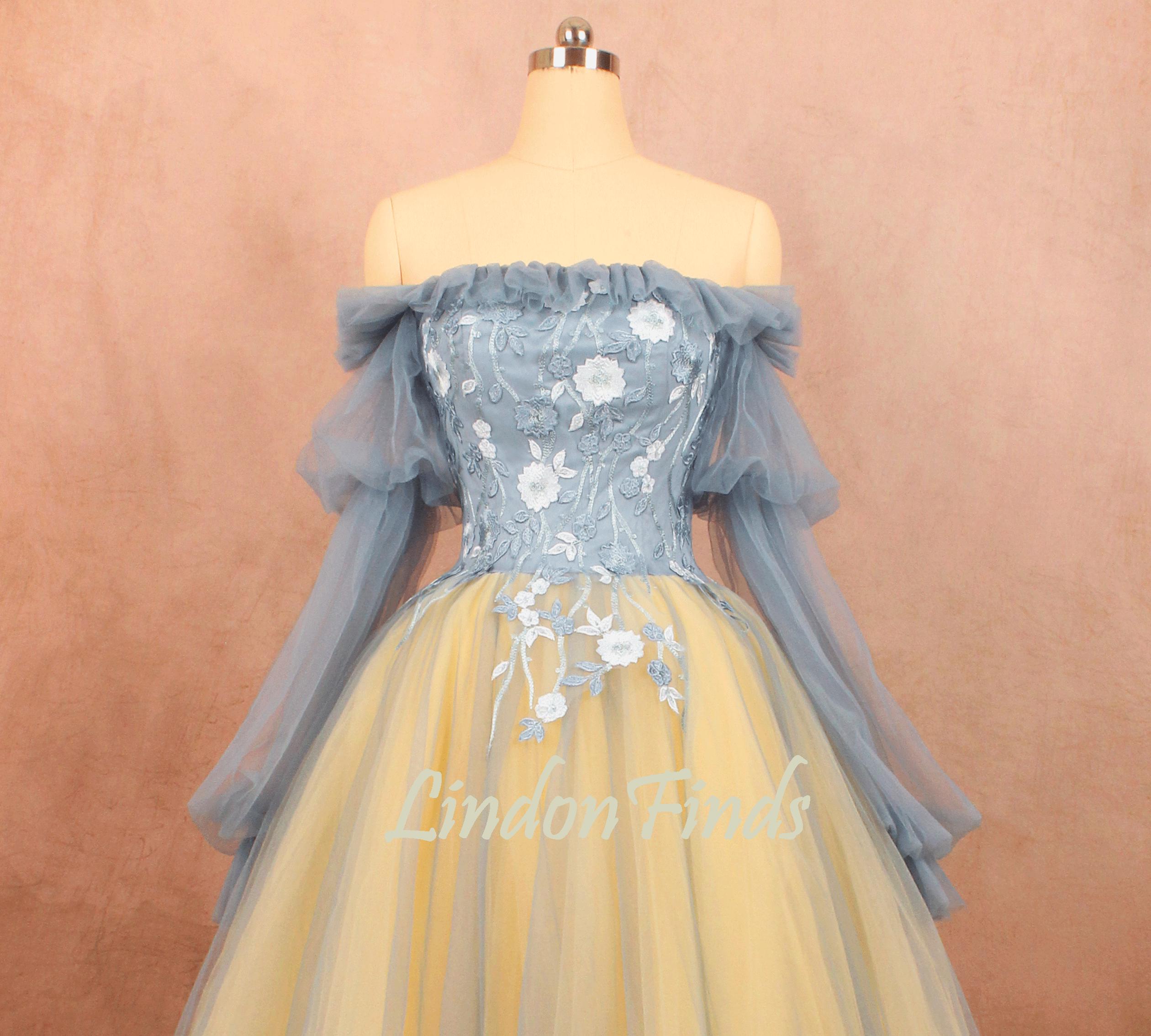 blue and gold dresses for prom blue and gold dresses for prom Blue Sparkly Tulle Prom Dresses with Floral  Lace & Sweetheart Neck