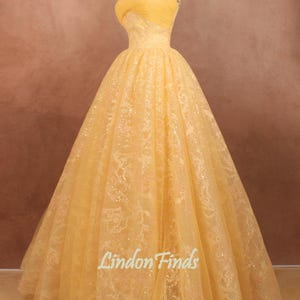 Yellow tulle wedding party gown,beaded necking evening gown,pink lace ball gown princess bridal dress fairy prom dress