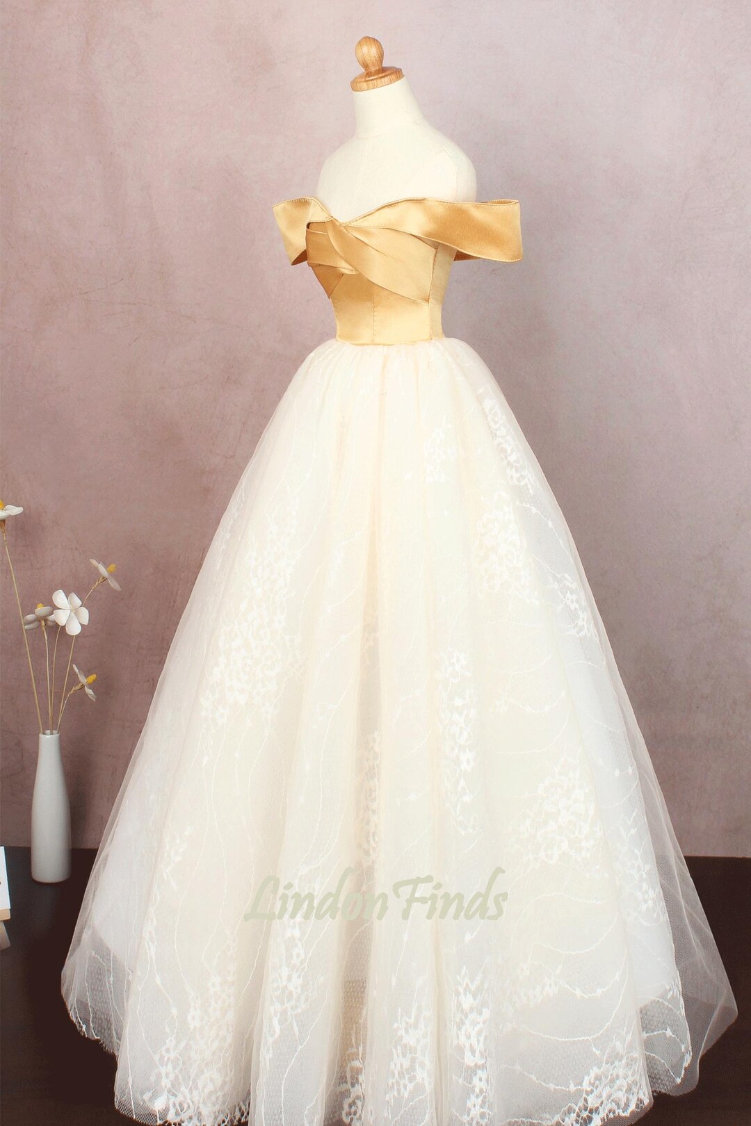 Shreya Satin Off The Shoulder Maxi Gown (Champagne Gold)