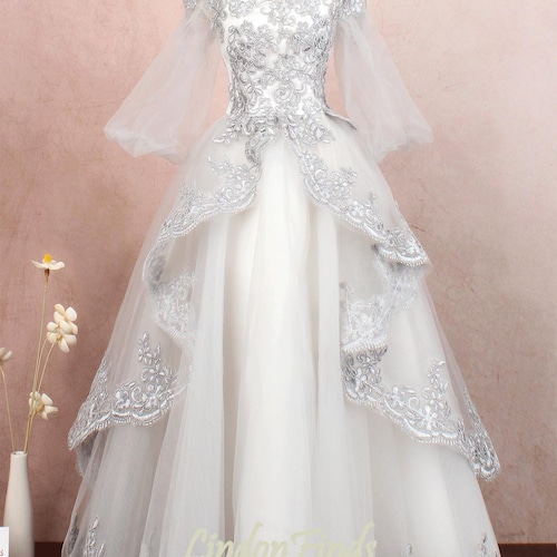 ball gown long sleeves off-the-shoulder floor-length lace applique dresses Long Sleeves Off-the-Shoulder Wedding Dress Ball Gown-Chicloth chicloth