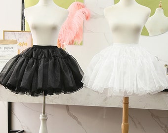 Lolita Tutu Puffy Freundin Unterrock,Weiße Rüschen Damen Kurze Petticoats,Für A Line Kurzes Kleid Rockabilly Tüll Rock