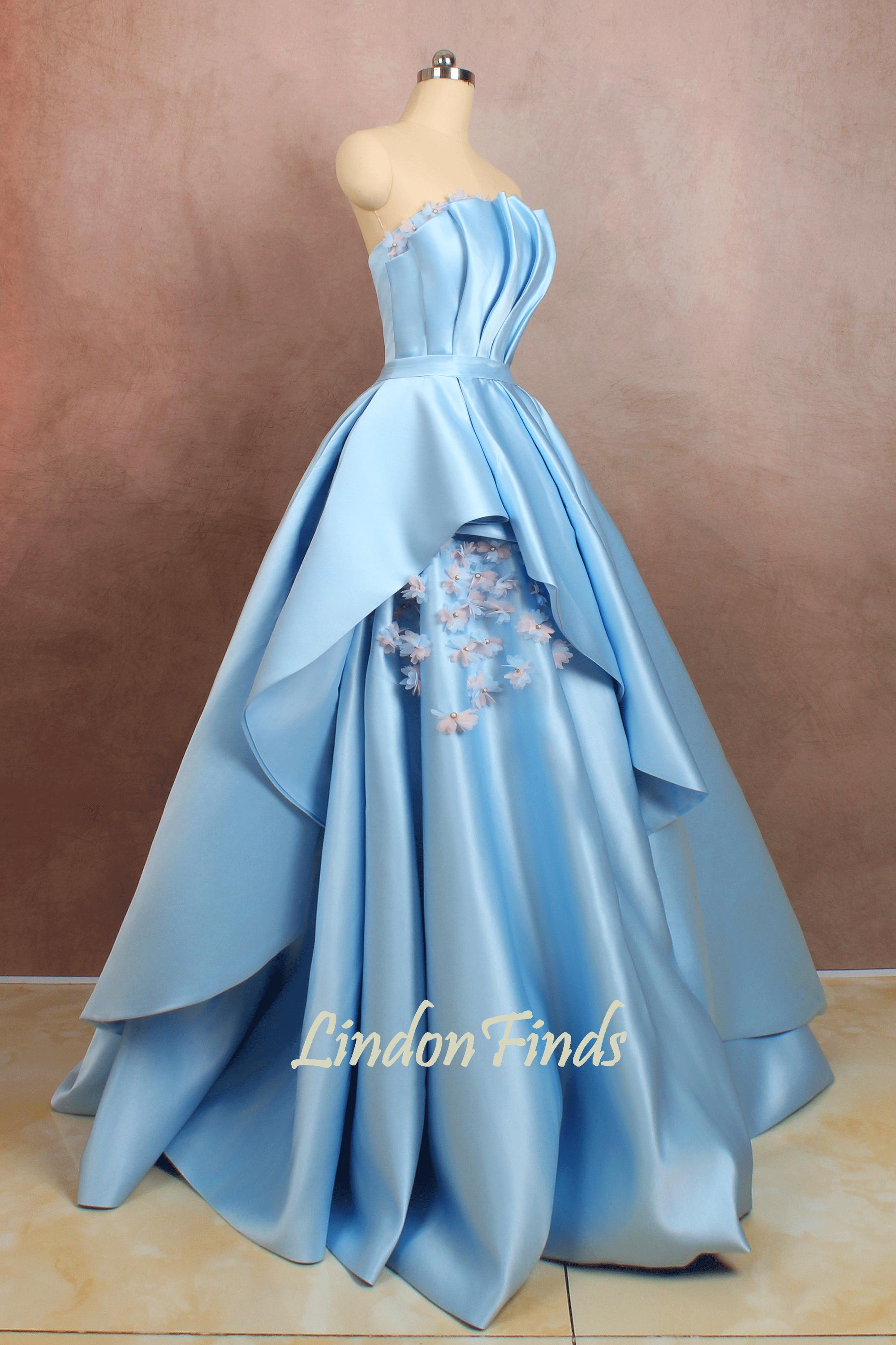 open lace back dress Blue Off Shoulder Tulle Lace Applique Long Prom Dress, Blue Evening Dr –  shopluu main image 1