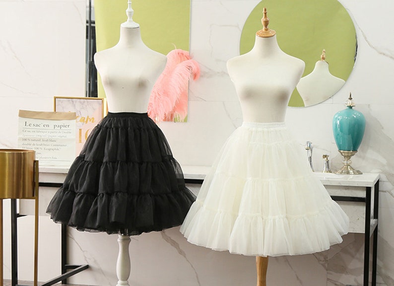 Two Layer Organza Lolita Petticoat,A Line Black Petticoats,Soft Tutu Underskirt,Bridesmaid tulle Skirt,Women Tutu Skirt 