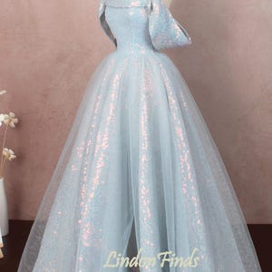 Blue sequin prom dress tulle wedding dress strapless formal prom dress fairy party gown