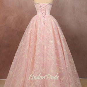 Lace and Tulle with Beaded Long Gowns Blushing Pink