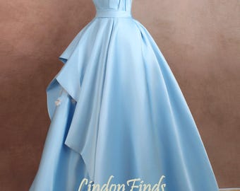 Vestido de fiesta azul satinado, vestido de gala rosa con flores en 3D y corte en A