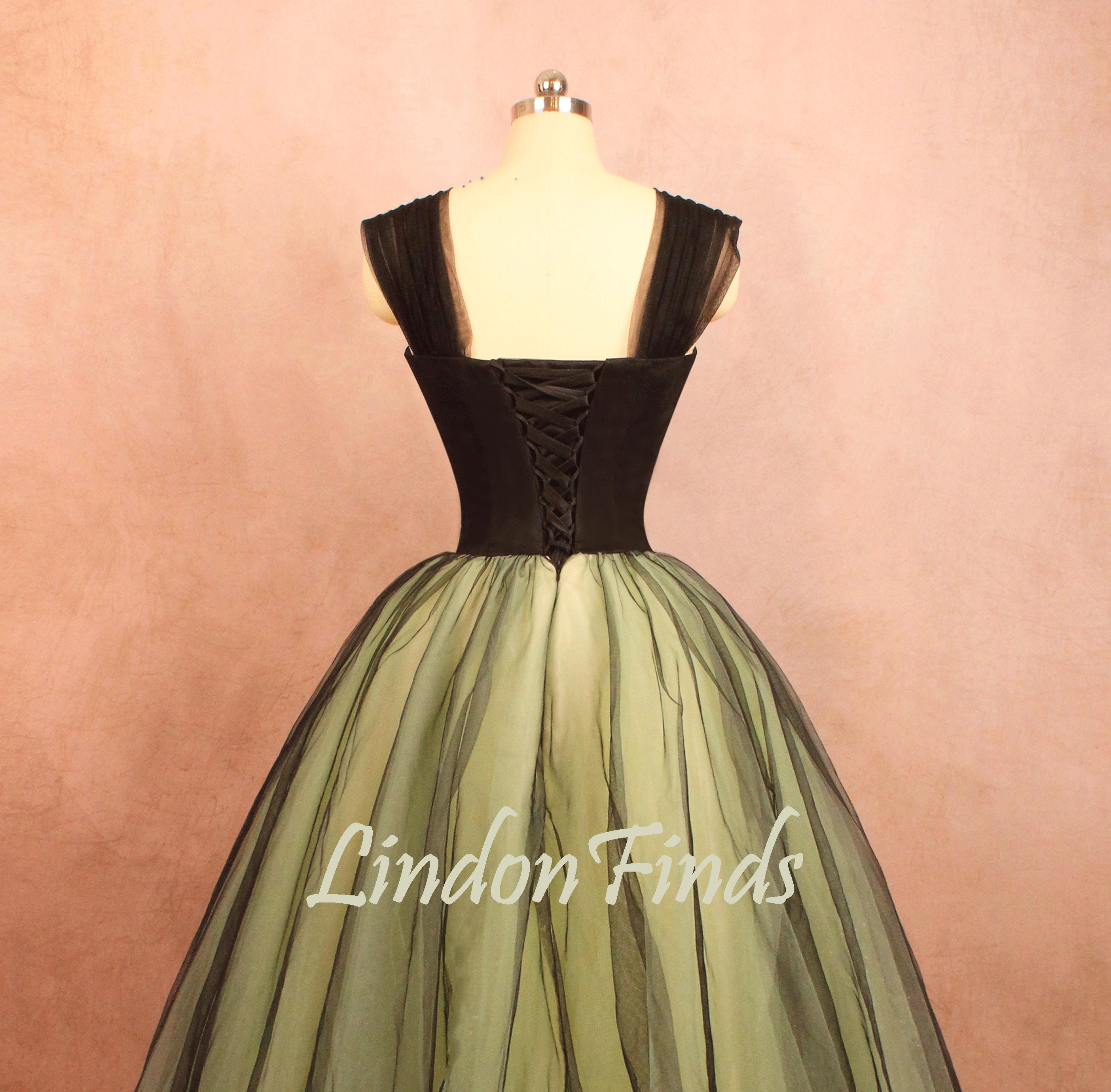 green and black princess dress Dark Green Wedding Dress: Gothic Black & Green Bridal... From Dreamweddings, $144.15