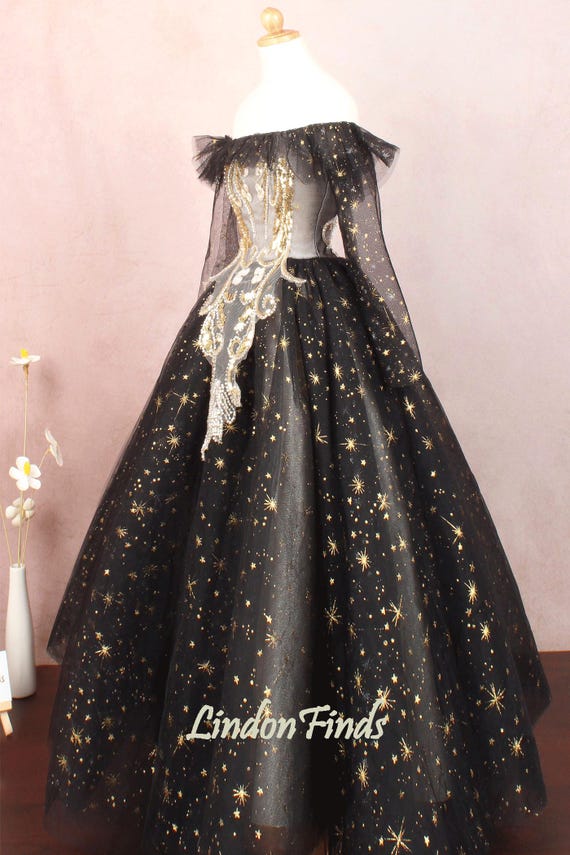 Black off the Shoulder Ball Gown,long Sleeve Wedding Gown,beading Lace  Applique Prom Gown,floor Length Party Gown - Etsy