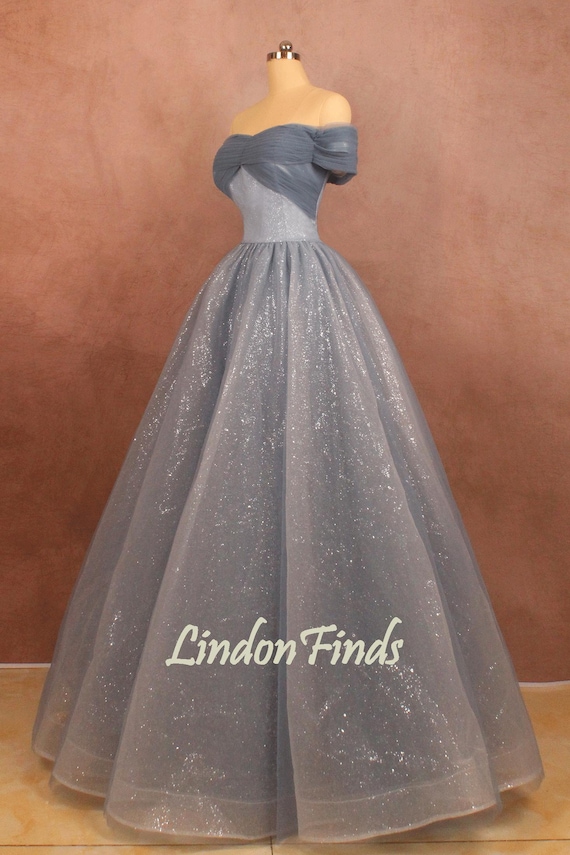 Gray Sparkle Lace Ball Gown, off Shoulder Tulle Prom Dress - Etsy