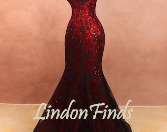 Black lace mermaid prom dress,Burgundy Spaghetti strap Stretch satin evening dress