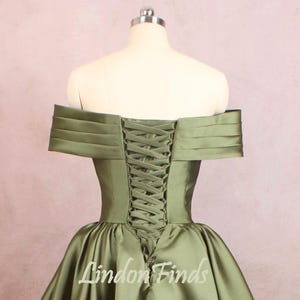 Lace Bodice Off-Shoulder Floor-Length Gown Olive Green