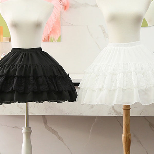 Black Cosplay Lolita Petticoat,Bridal chiffon Short Crinoline,Multi Layered Prom Dress Short Underskirt, Puffy Skirt