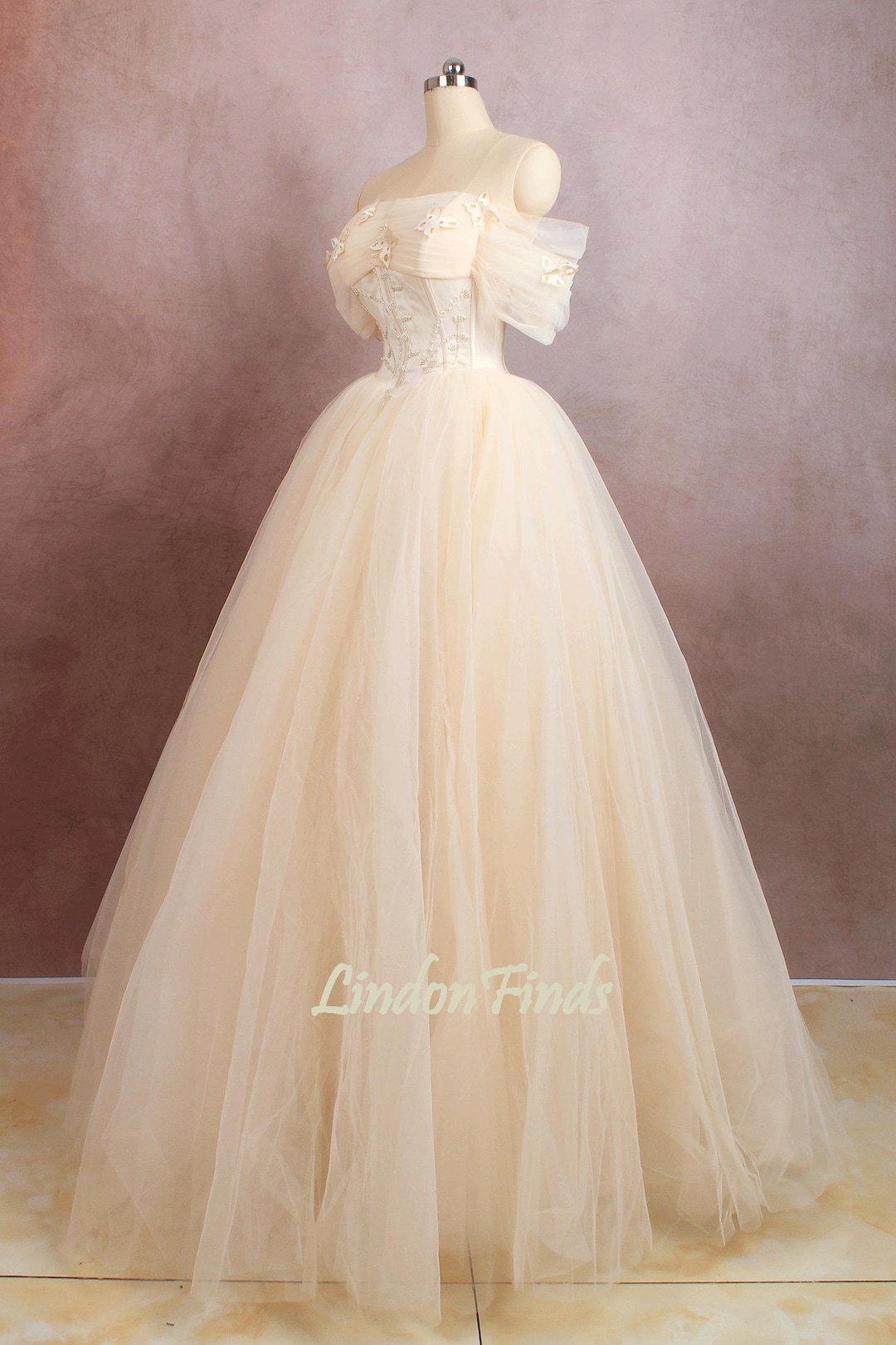 Off-the-Shoulder A-Line Dress With Ruffles Champagne main image 1