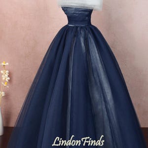 19354 Navy Blue Strapless Sweetheart Tulle Evening Gown