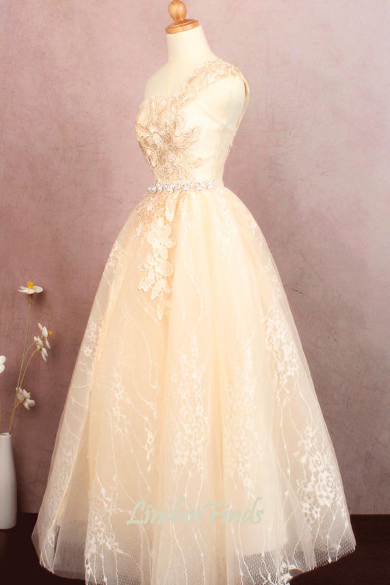 Champagne One Shoulder Lace Ball Gown,lace Applique Wedding Gown,tulle Prom  Dress - Etsy New Zealand