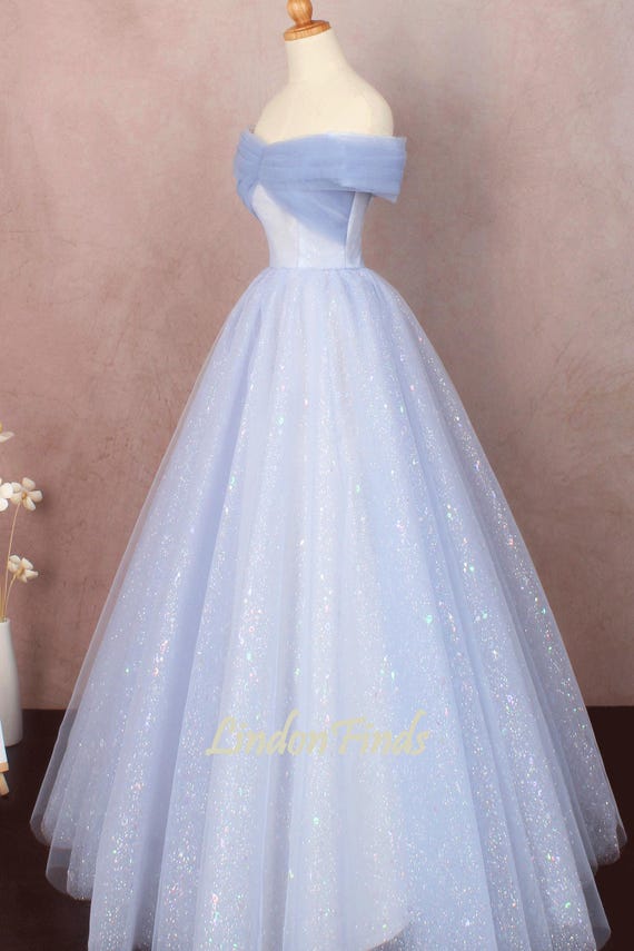 Gray tulle wedding ball gown off the shoulder bridal dress,princess formal evening dress