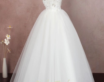 Ivory Lace Halter Wedding Dress, Beaded Butterfly A-Line Gown