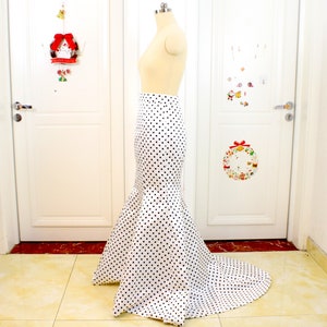 Ivory Dot Satin Skirts High Waist mermaid Wedding skirt, Formal Prom Skirts , Back Zipper