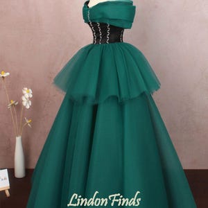 Dark green tulle ball gown,off the shoulder prom gown,beaded formal evening gown,birthday dress
