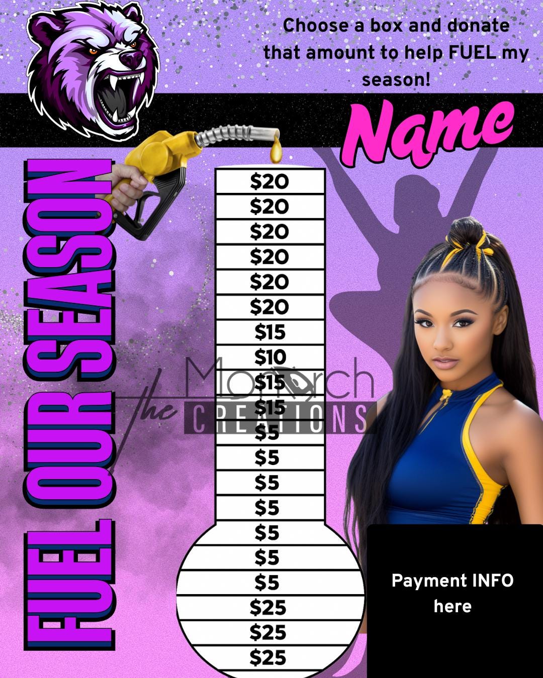 5 Editable Cheer Fundraising Thermometer Template | All Colors Available | Canva Fundraiser Chart for Athletes, Teams & Sports Events