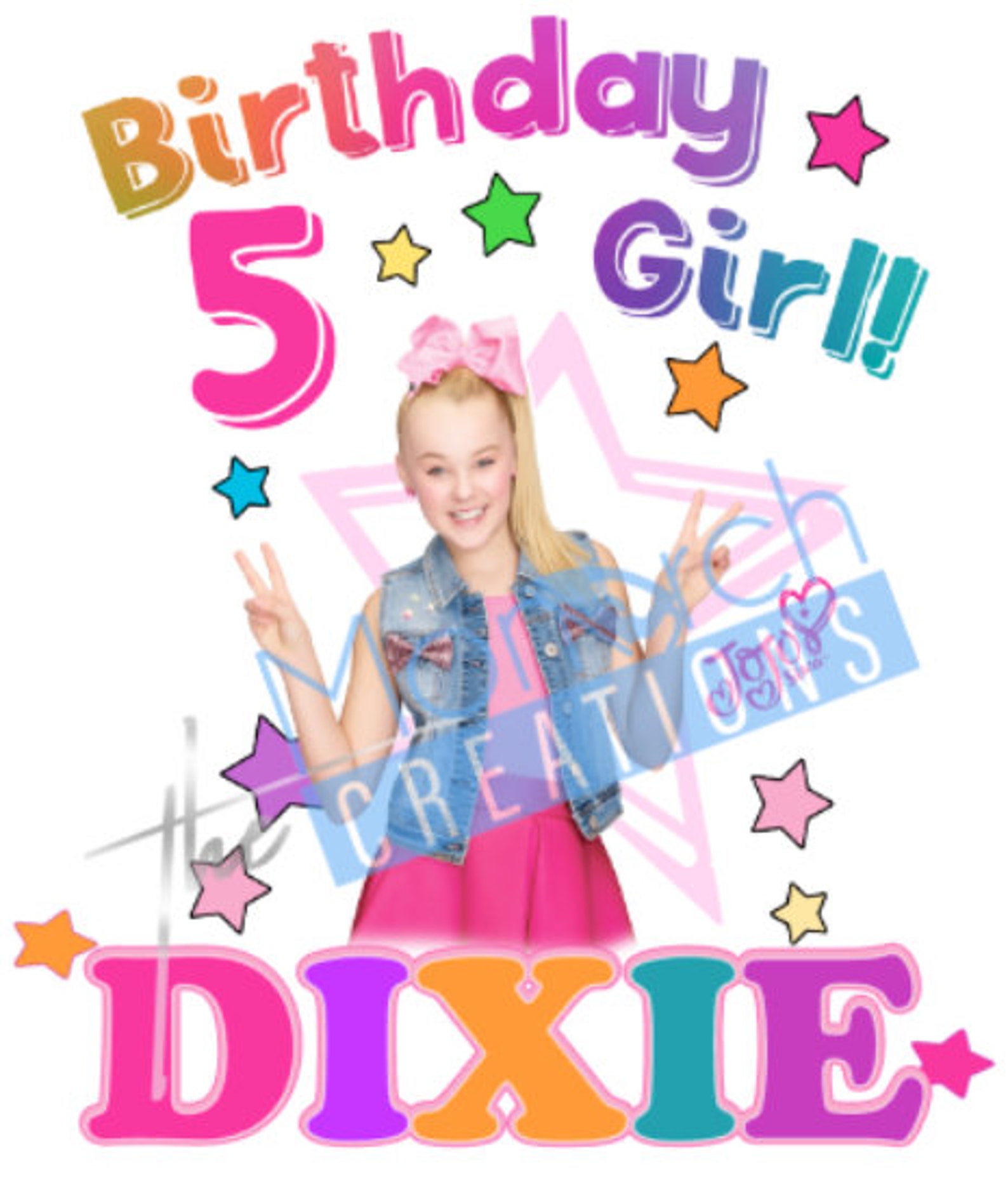 Jojo Siwa happy Birthday-family Names Digital PNG Customizable T-shirt
